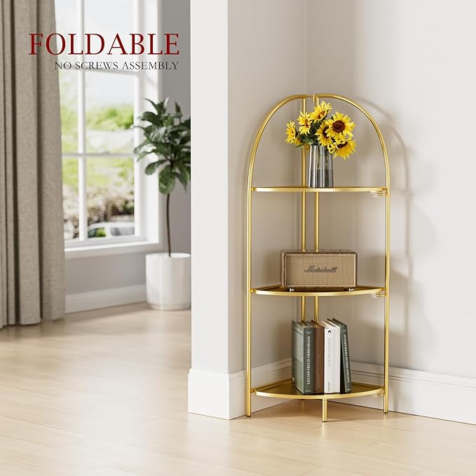 Crofy Foldable 3 Tier Corner Shelf, Metal Corner Plant Stand - Image 2