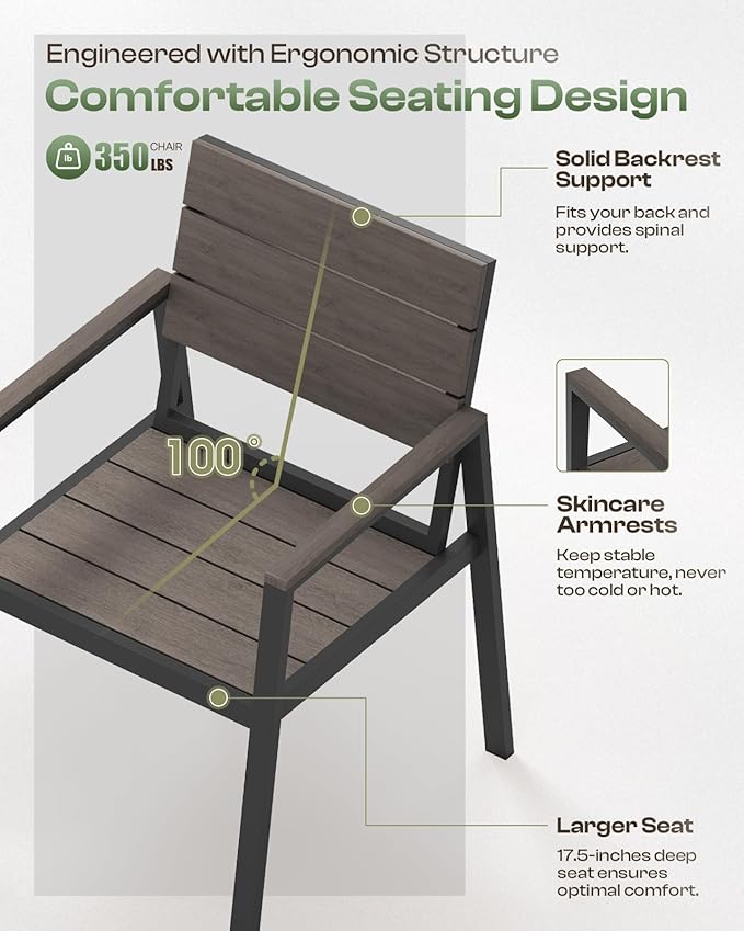 Outdoor Dining Set for 4, Aluminum Patio Table and Chairs Set - Image 3