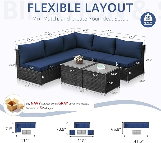 NICESOUL 7 Piece High-End Outdoor Furniture Sofa Set, 29.3'' High Back XL Large - Image 4