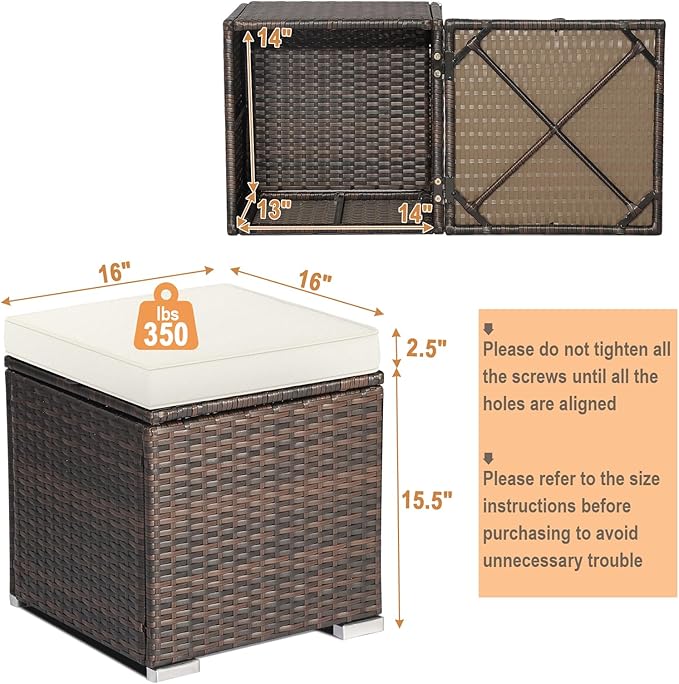 RELAX4LIFE Wicker Outdoor Storage Ottoman, 2-Piece Rattan Footstool w/Removable - Image 3