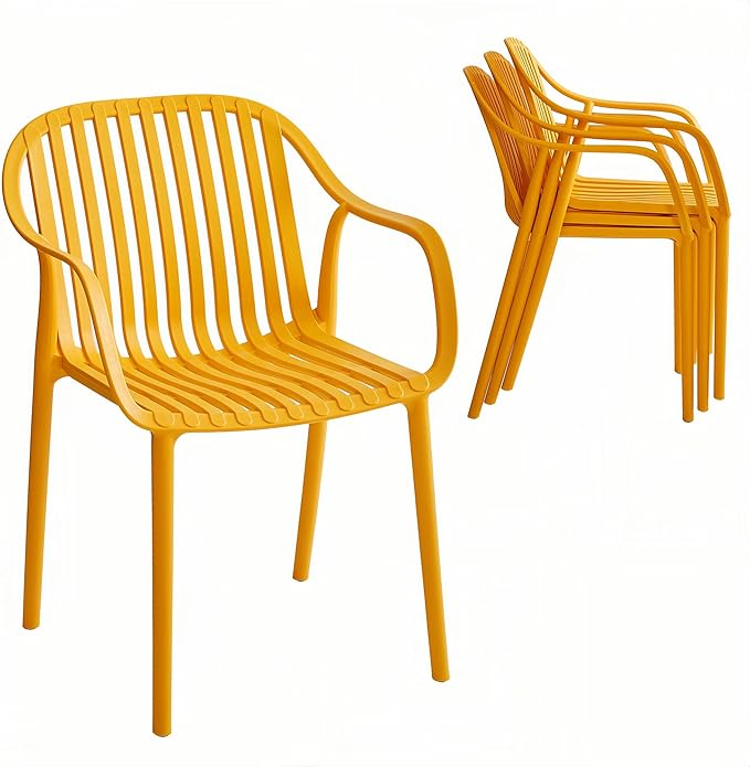 Modern Stackable Outdoor & Indoor Plastic Dining Chairs Set, Armchairs Set by XDECO