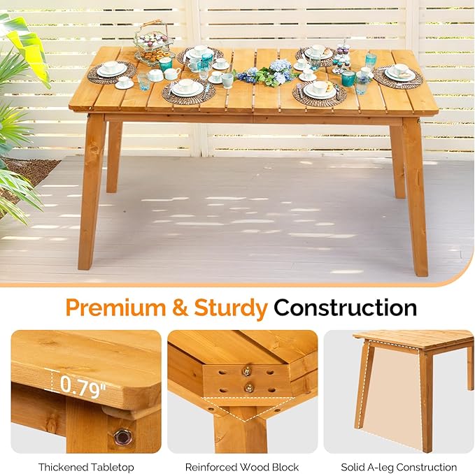 VINGLI Rectangular Outdoor Dining Table, Solid Cedar Wood Patio Table - Image 5