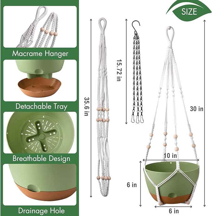 10 Inch Hanging Planters for Indoor Plants, Outdoor Hanging Plant Pot - Image 5