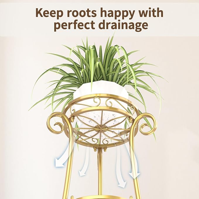 LASZOLA 3 Tier Gold Metal Plant Stand - Image 6