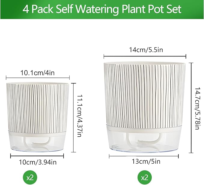 4 Pack Self Watering Pots Set, 4+5.5 Inch Self Watering Pots - Image 2