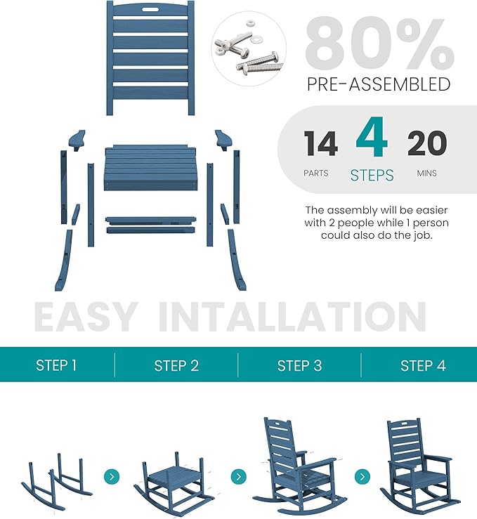 SERWALL Outdoor Rocking Chair Set of 4, Oversized HDPE Patio Rocking Chair - Image 8