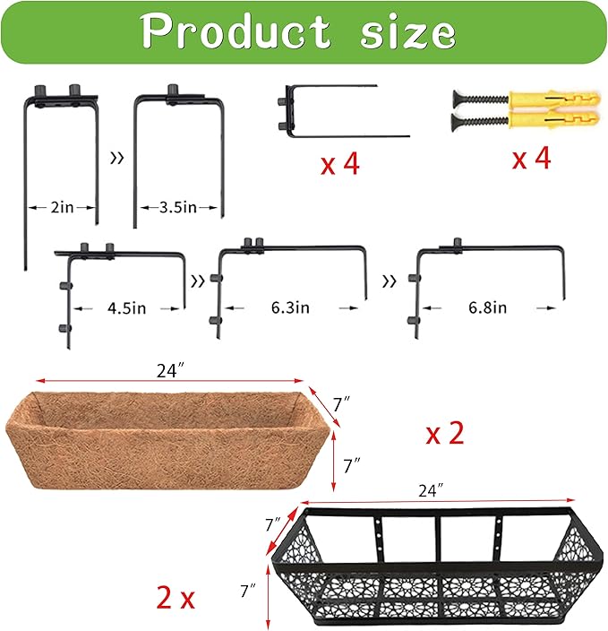 2 Pack 30" Railing Planter Window Box Deck Balcony Rail Planters Black Metal - Image 6