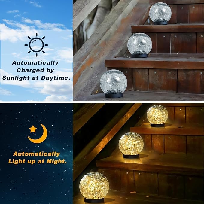 Solar Garden Lights Outdoor Waterproof, 4 Pack 30 LEDs Cracked Glass Ball Light - Image 3