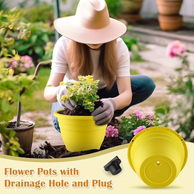 11 Inch Plant Pots Set of 3, Plastic Planters - Image 4