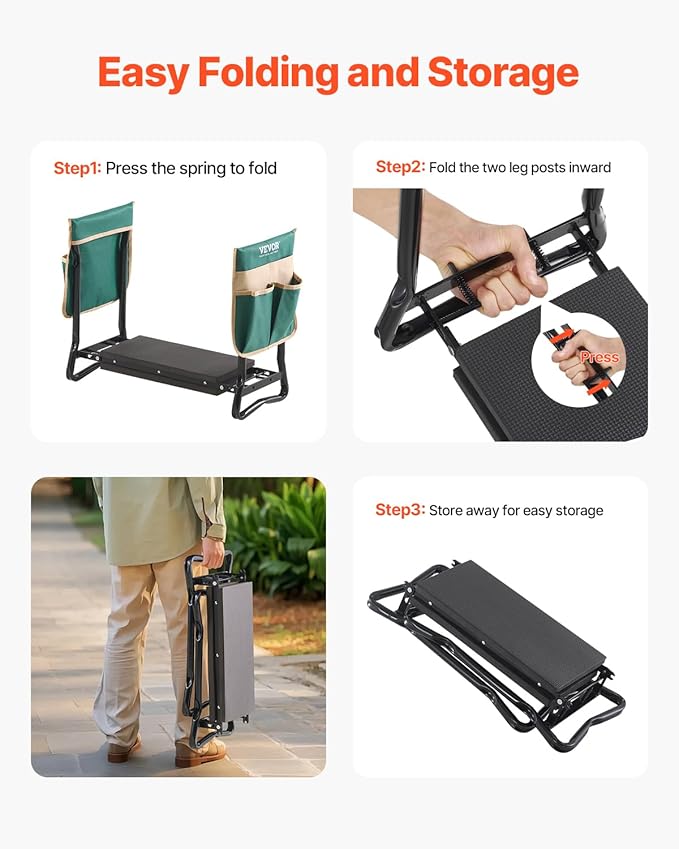 VEVOR Garden Kneeler and Seat, 330 lbs Load Capacity, Foldable Garden Stool - Image 8