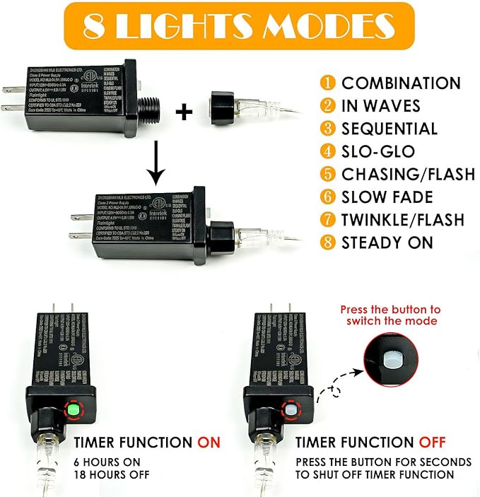 Warm White ⇋ Cool White 66Ft 200LED Christmas Fairy Lights Plug in - Image 6