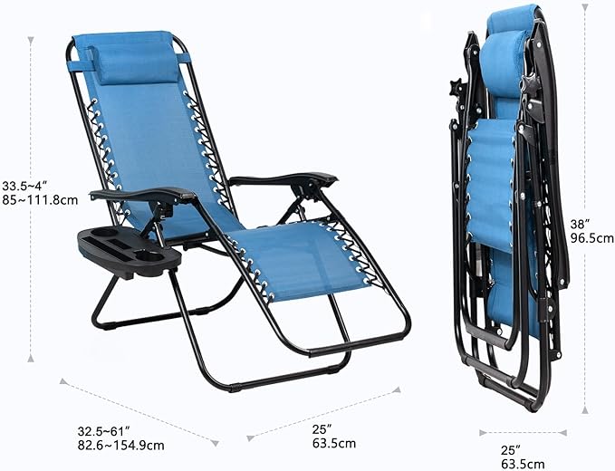 Nazhura Set of 2 Relaxing Recliners Patio Chairs Adjustable Steel Mesh Zero - Image 3