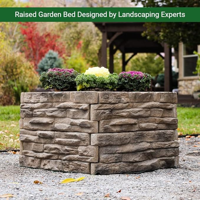 Raised Garden Bed Outdoor Tan/Brown Ledgestones Composite Polyurethane Natural - Image 3