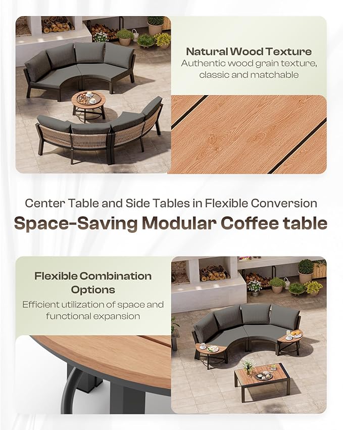 Outdoor Aluminum Patio Furniture Set, 7 Piece Curved Outdoor Sectional Sofas - Image 7