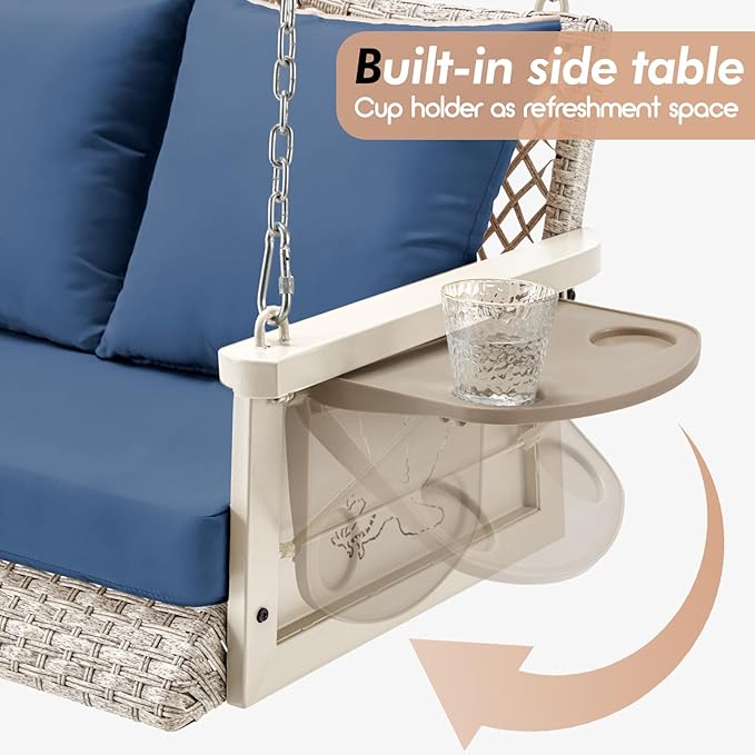 Upgraded Wicker Hanging Porch Swing Heavy Duty 900 LBS 3-Seat Outdoor Patio - Image 4