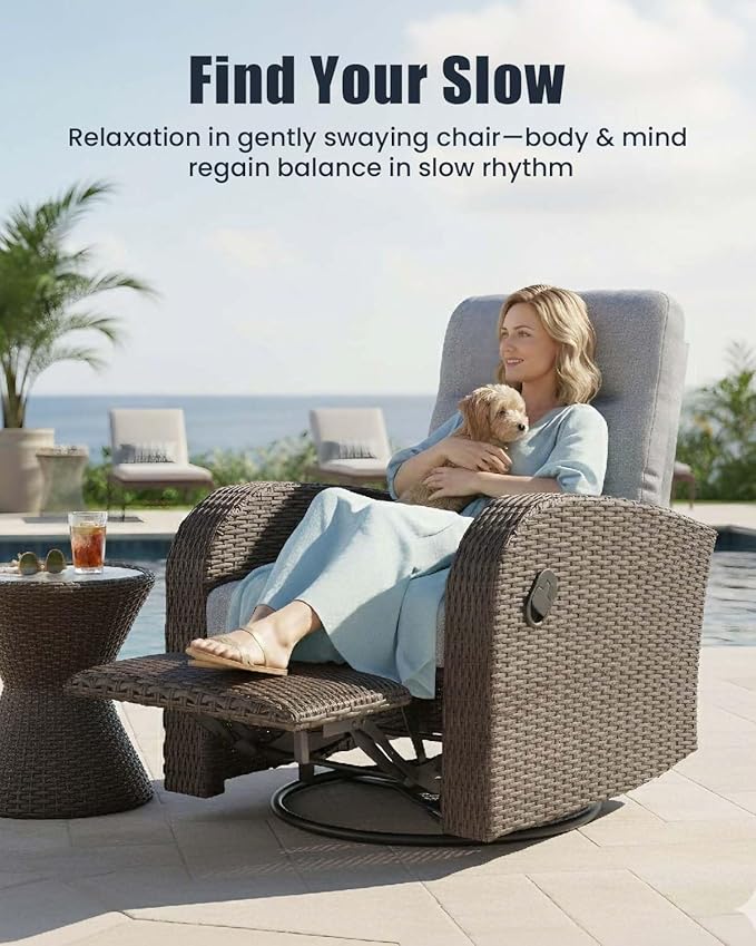 Outdoor Swivel Recliner Chair Set of 2, All-Weather Wicker Reclining Patio Chair - Image 3
