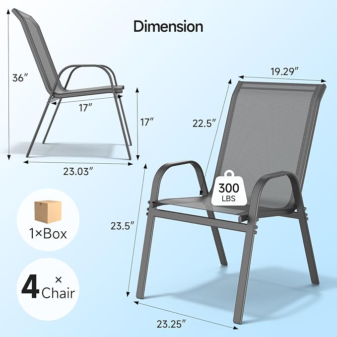 ONBRILL Patio Chairs set of 4, Easy Assembly Stackable Outdoor Dining Chairs - Image 2