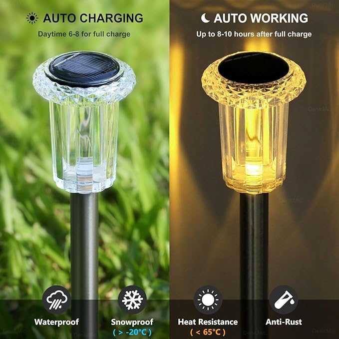 DenicMic Solar Lights Outdoor 10 Pack Waterproof 3000K Warm White LED Stainless - Image 3