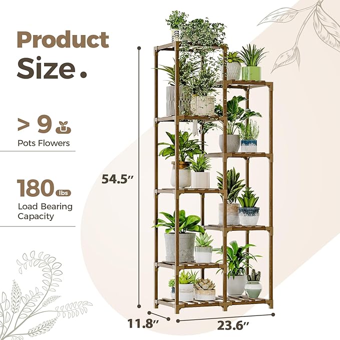 Bamworld Plant Stand Indoor Tall Plant Shelf Outdoor Corner Plants Table Wood - Image 5