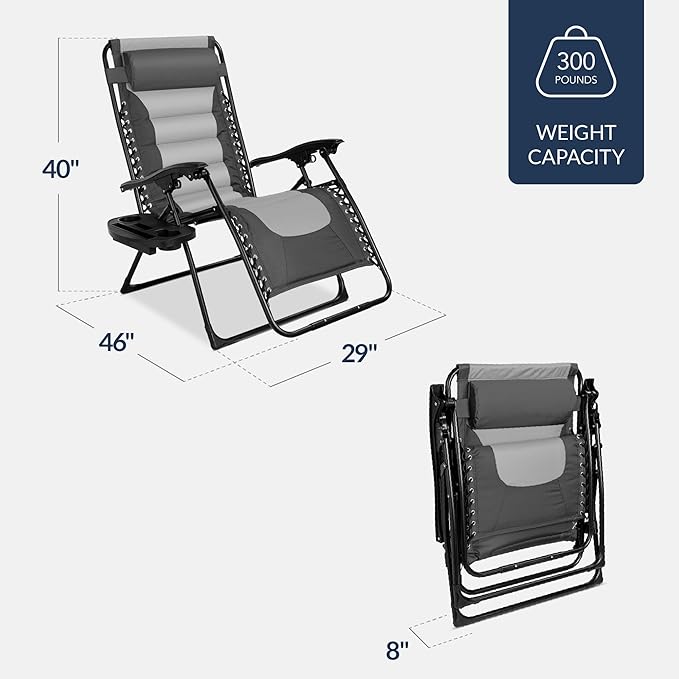 Best Choice Products Oversized Padded Zero Gravity Chair, Folding Outdoor Patio - Image 3