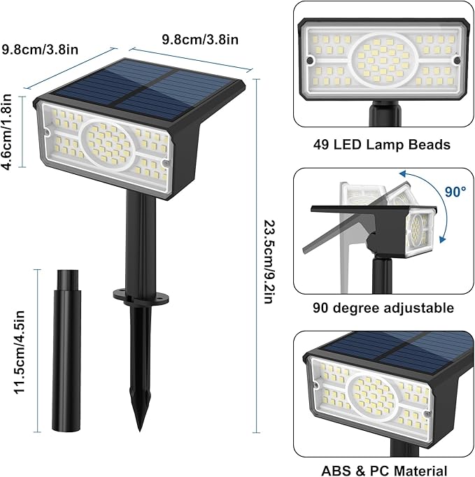 T-SUN Solar Spot Lights Outdoor, 8 Pack 49LED Landscape Spotlights, 2 Lighting - Image 6
