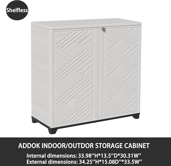 ADDOK Indoor Outdoor Plastic Storage Cabinet 34"x15"x34", Outdoor Storage Shed - Image 5