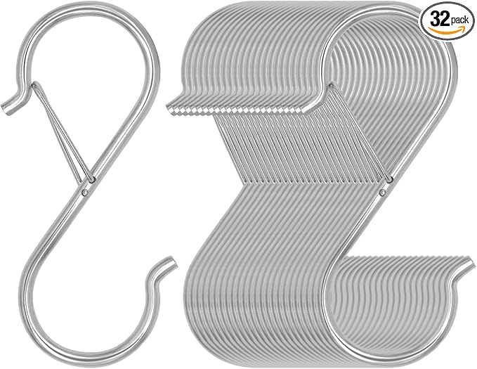 32 Pack S Hooks for Hanging, 3.5 inch Heavy Duty Metal S Hooks by Waitkey