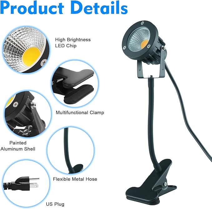 Taysing LED Spot Lights Plug in Outdoor Indoor Light 7W 6000K 9.8ft Power Cord - Image 3
