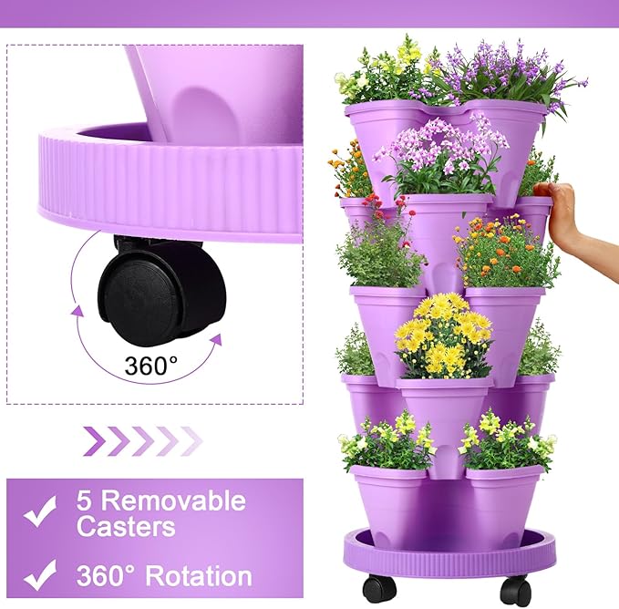 Umigy 2 Set 5 Tier Stackable Planters Vertical Garden Planters - Image 4