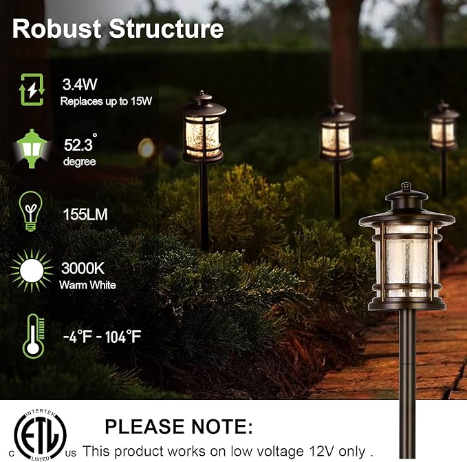 hykolity Low Voltage ORB LED Landscape Path Light W/Crackled Shade, 3.4W 155LM - Image 2
