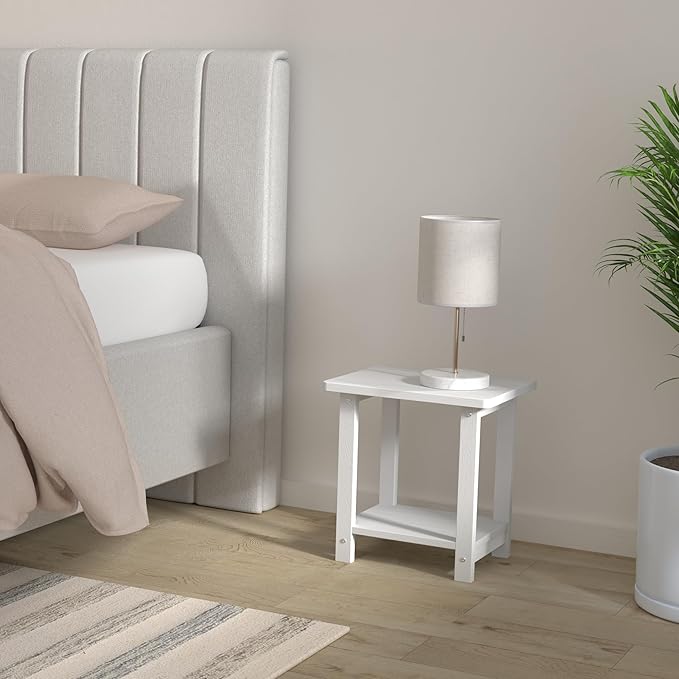 LUE BONA Adirondack Outdoor Side Table, 2-Tier White HDPS Patio End Table - Image 2
