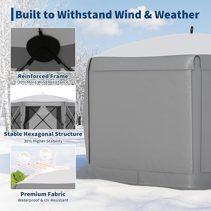 11.5x11.5FT 6-Sided Pop Up Gazebo Tent，One-Push Setup Canopy Tent - Image 2
