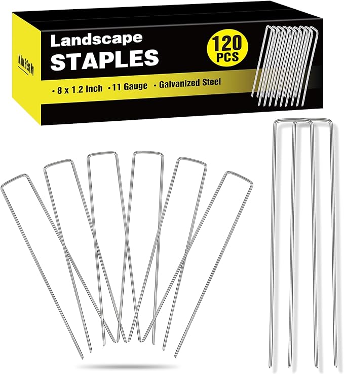 HongWay 120 Pack Landscape Staples 8 Inch, Galvanized Garden Stakes Tent Stakes by HongWay