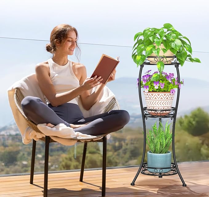 LASZOLA Black 3 Tier Tall Plant Stand - Image 9