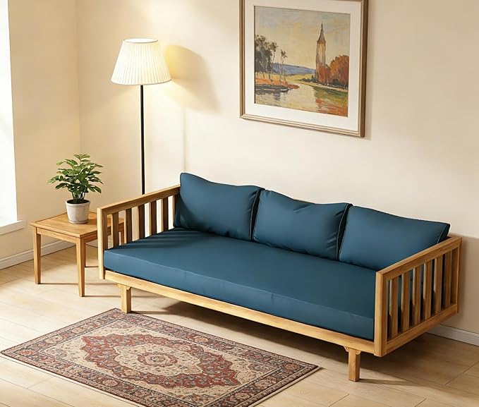 Merax Solid Acacia Wood Couch Chaise Lounge Chair Indoor, 3 Seater Daybed Sofa - Image 4