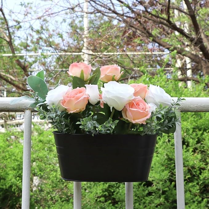 3 Pack Metal Railing Planters, 10.5" Oval Hanging Flower Pots - Image 7