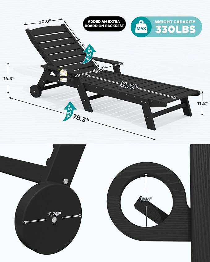 SERWALL Patio Chaise Lounge Chair Set of 2 - Image 6