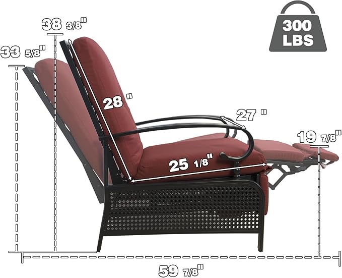 Kozyard Adjustable Outdoor Reclining Lounge Chair, Cushioned Patio Chaise Lounge - Image 2