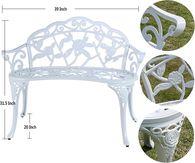Mandolin Outdoor Benc Park Garden Chair, All Chair Anti Rust Cast Aluminum - Image 2