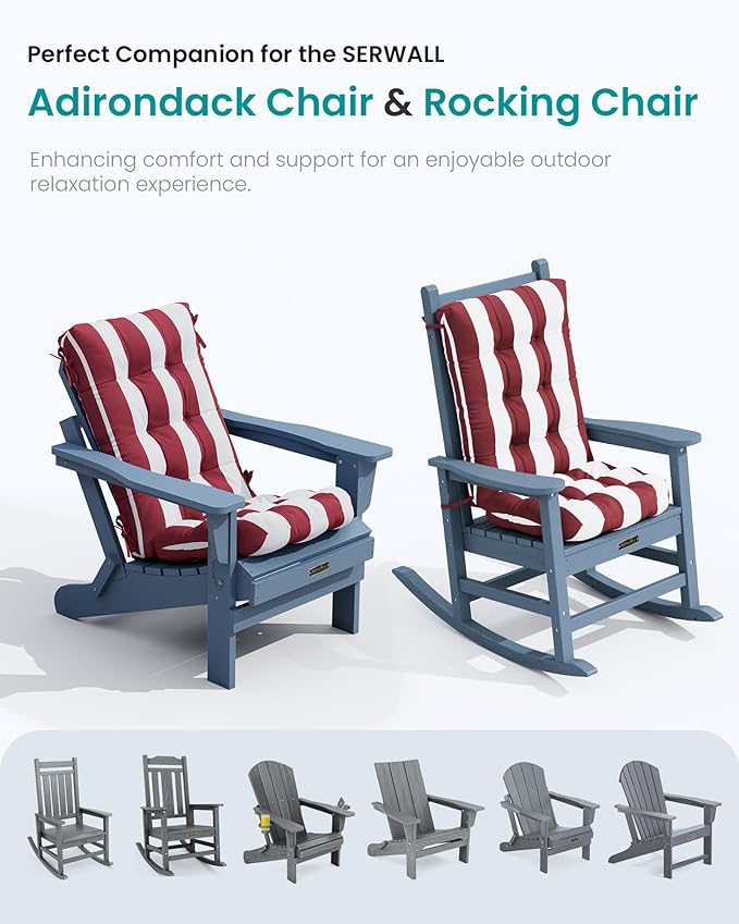 SERWALL HDPE Outdoor Rocking Chair Cushion Set of 4, Memory Foam Cushion Red - Image 5