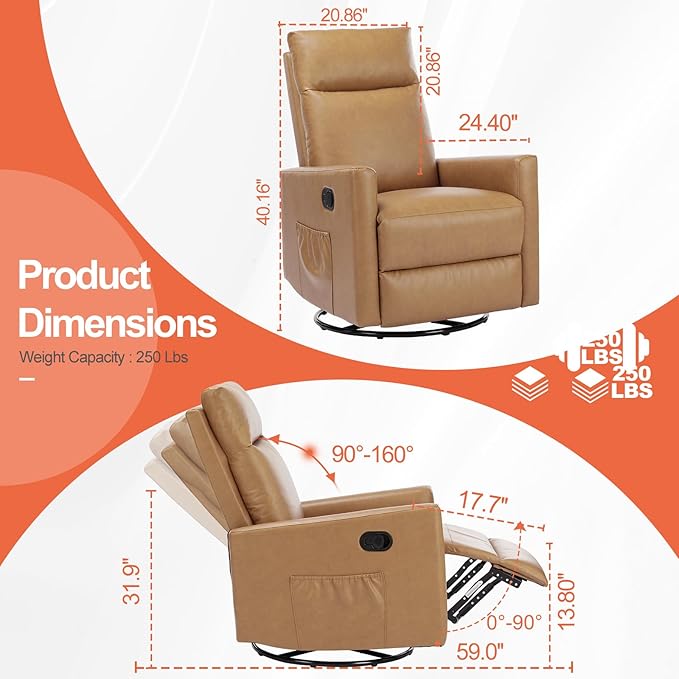 Sweetcrispy Recliner Chair, 360 Swivel Rocker Chair - Image 5