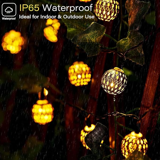 Brightown Solar Moroccan String Lights Outdoor 60 LED 36 Ft Globe Fairy Lights - Image 3