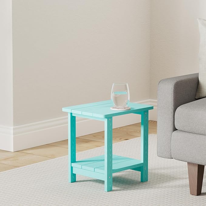 LUE BONA Adirondack Outdoor Side Table, 2-Tier Aruba Blue HDPS Patio End Table - Image 2