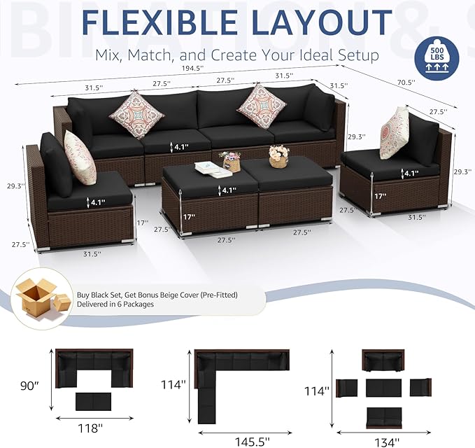 NICESOUL 8 Seater Modern Outdoor Seating Group, Plus Size Big Wicker Patio - Image 4