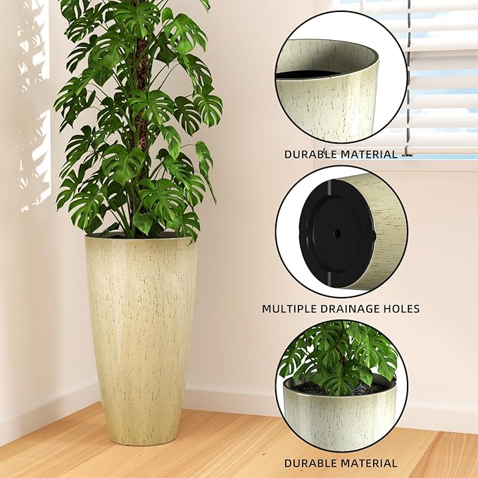 QCQHDU 21 inch Tall Planters for Outdoor & Indoor Plants, 2 Pack Sturdy - Image 8