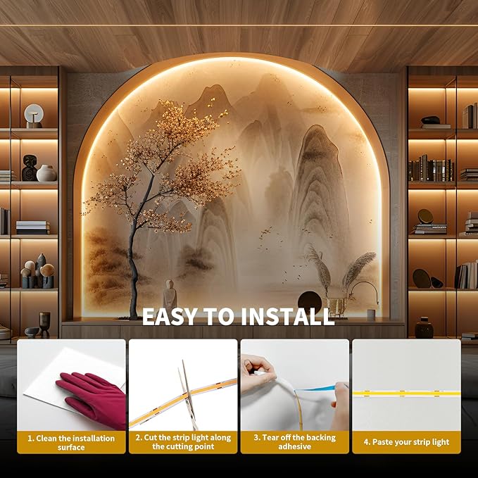 COB LED Strip Light 40ft/12m Warm White 3000K High Lumen CRI 90+ - Image 6