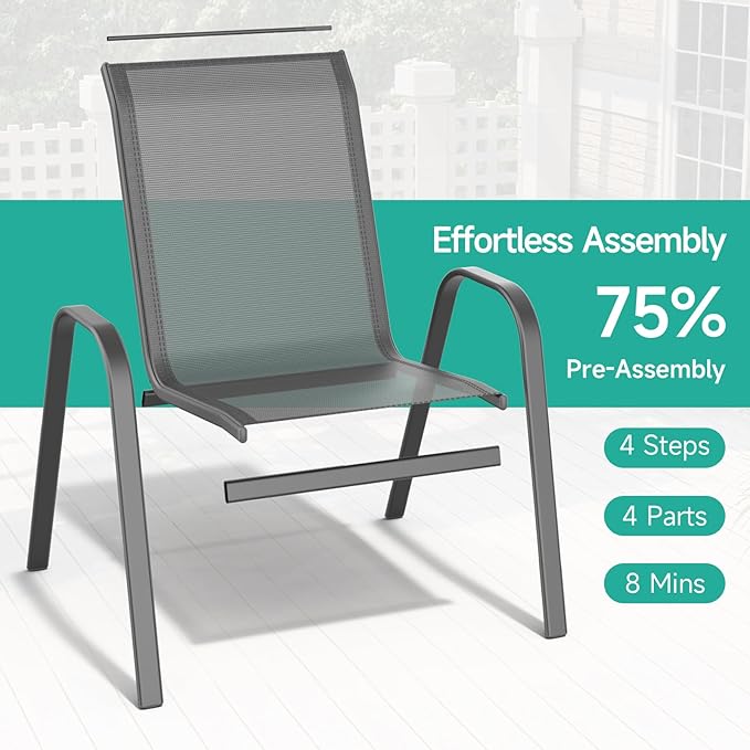 Patio Chairs Set of 4, All Weather Breathable Stackable Outdoor Dining Chairs - Image 4