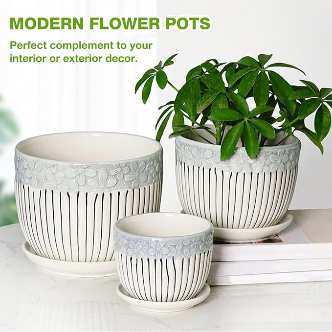 Ceramic Plant Pots Set of 3, 6.75/5.6/4.2 inch Planters - Image 4