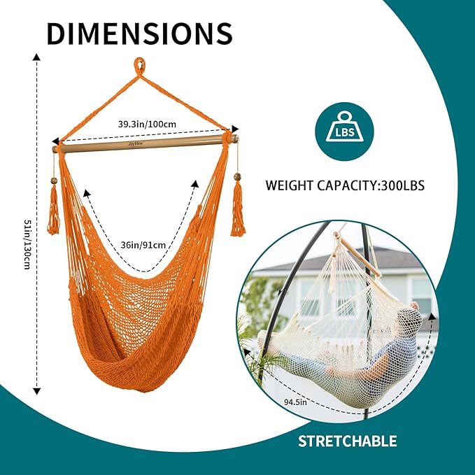 JoyView Hammock Chair with Spreader Bar Caribbean Hammock Swing Chair 300 LBS - Image 2