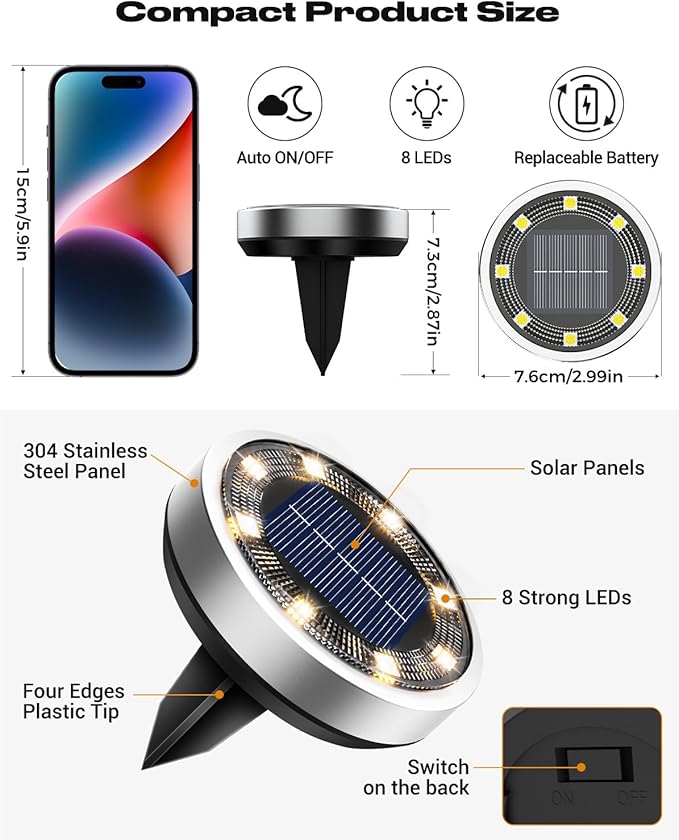 btfarm 24 Pack Solar Lights Outdoor, 8 LED Solar Ground Lights IP65 Waterproof - Image 6